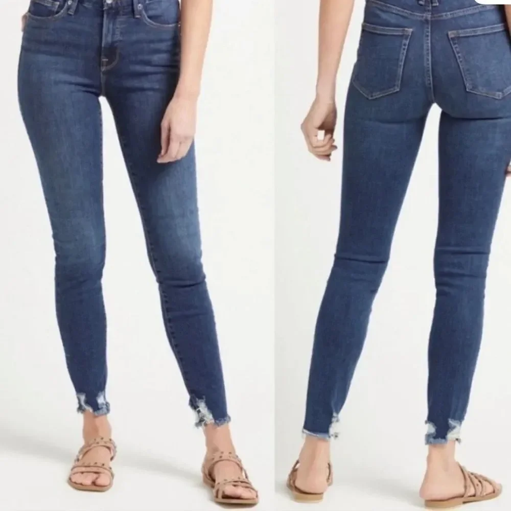 Good American Good Legs Chewed Hem Skinny Jeans Size 8